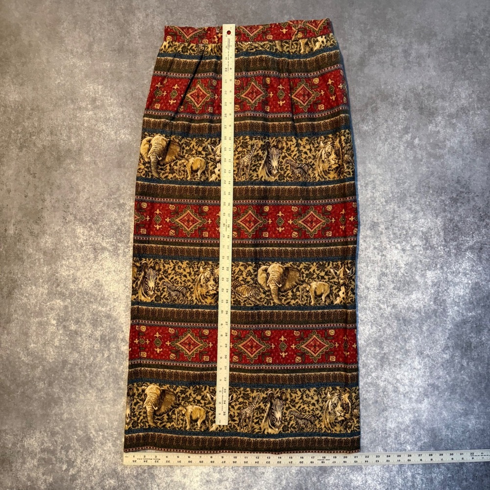 Vintage Sharon Young Sportswear Safari Animal Print Maxi Skirt Rayon Linen Sz 12 - Picture 5 of 7